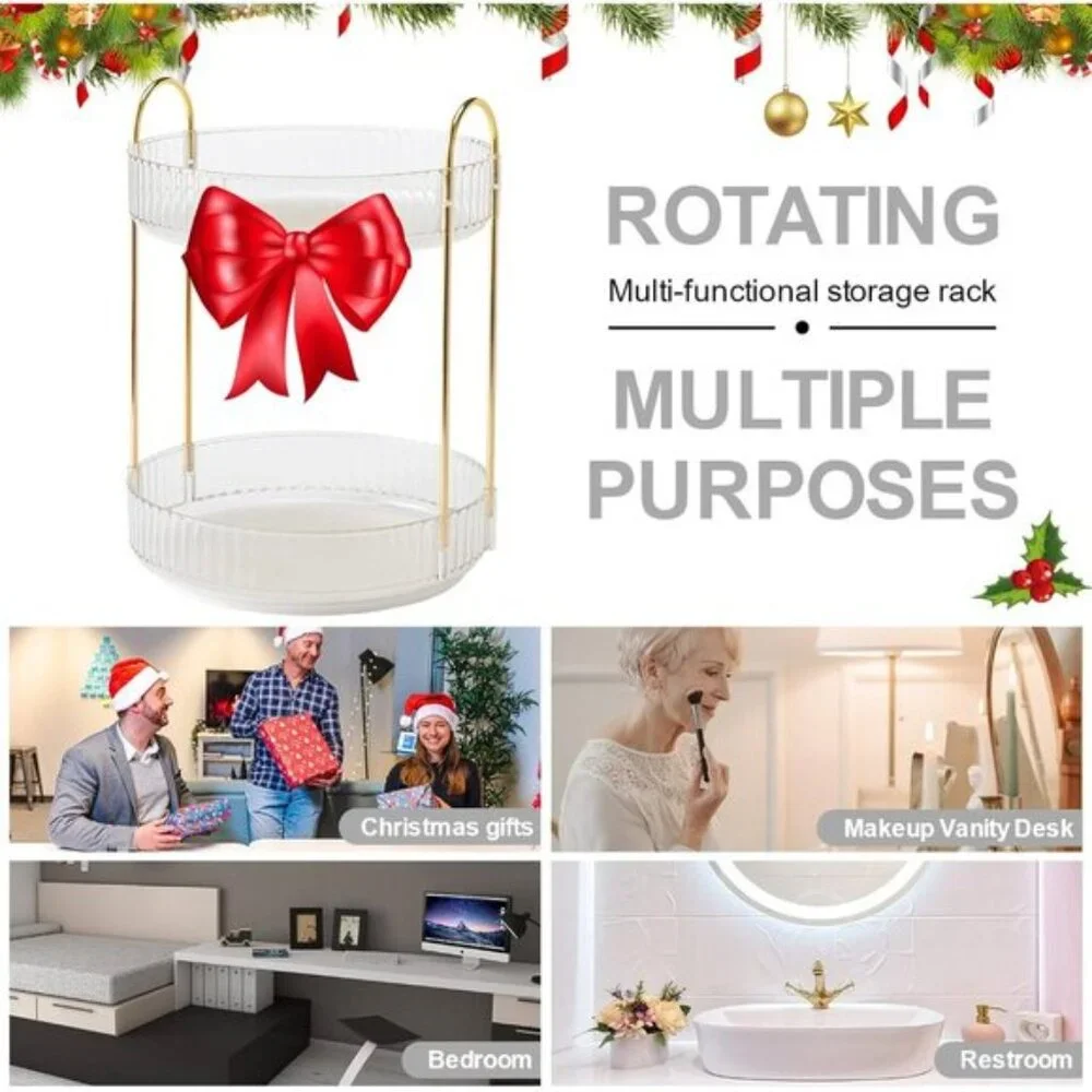 New 360° Rotating Makeup Organizer, 2-Tier Clear Vanity Storage for Skincare
